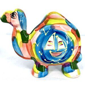 Turov Turtle Figurine Handpainted Abstract Print 7" Tall